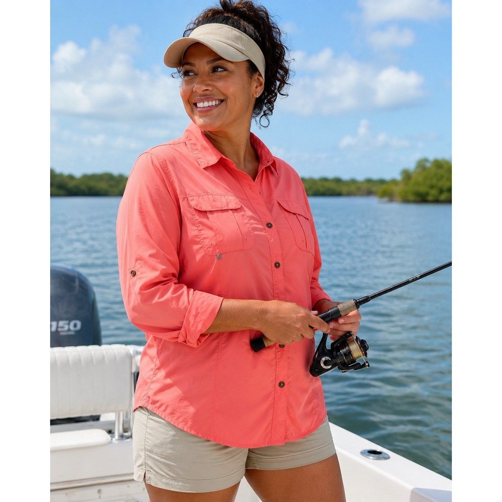 Magellan Fish Gear Aransas Pass Women's Large Coral Vented Fishing Shirt Nylon